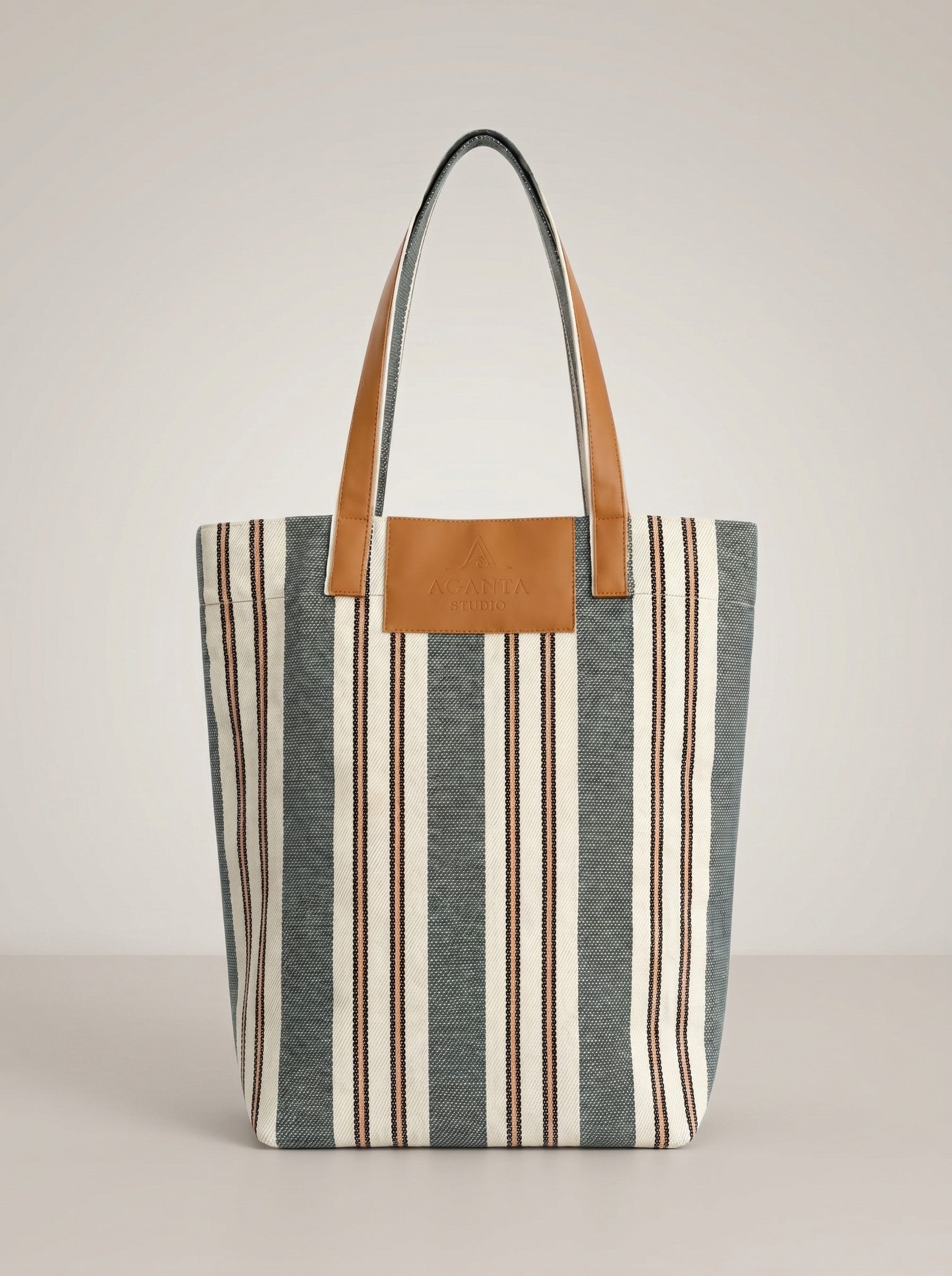LIDO Çizgili Canvas Tote Çanta – Gri Mavi
