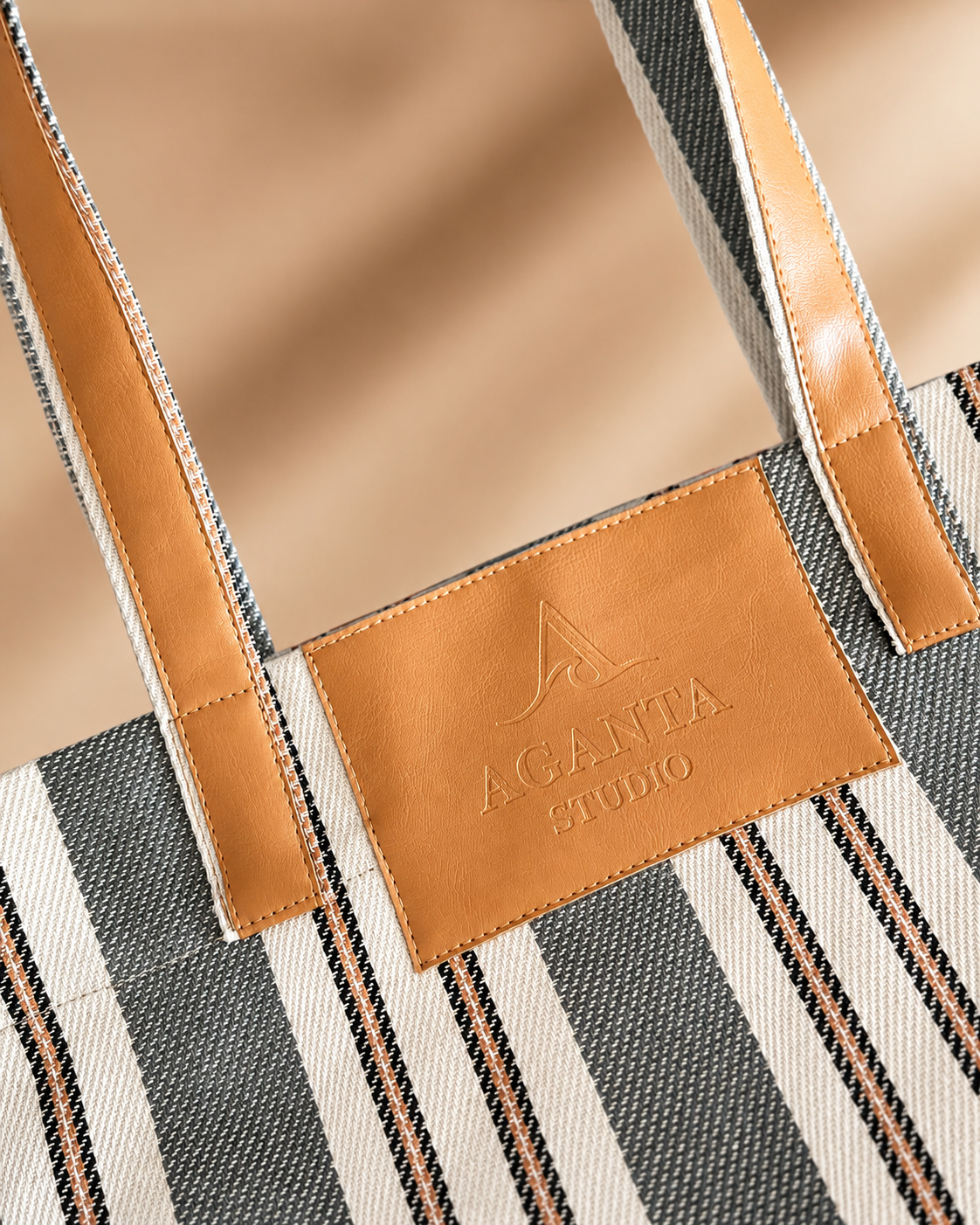 LIDO Çizgili Canvas Tote Çanta – Gri Mavi