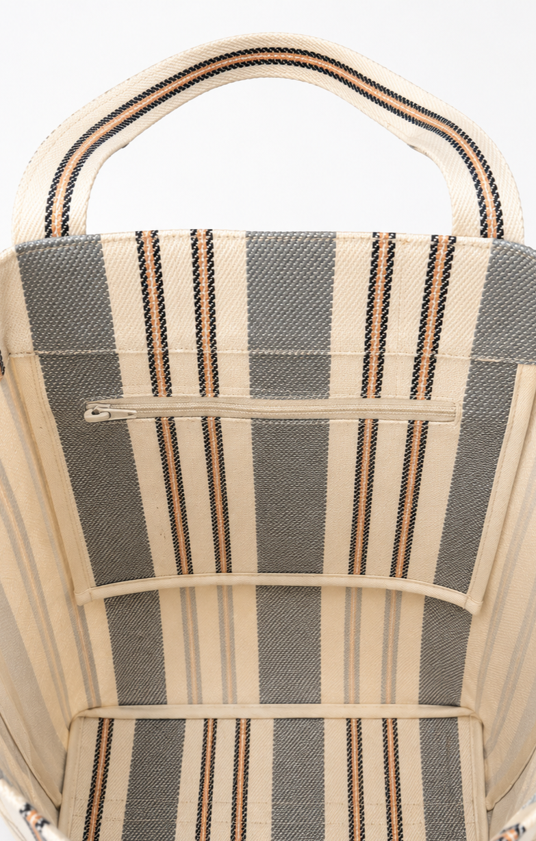 LIDO Çizgili Canvas Tote Çanta – Gri Mavi