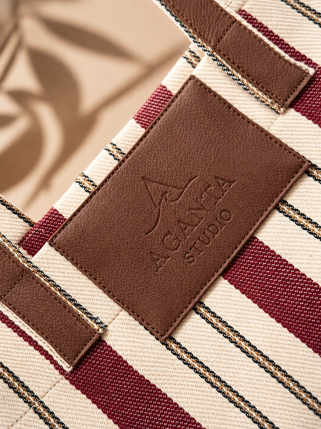LIDO Çizgili Canvas Tote Çanta – Bordo Bej