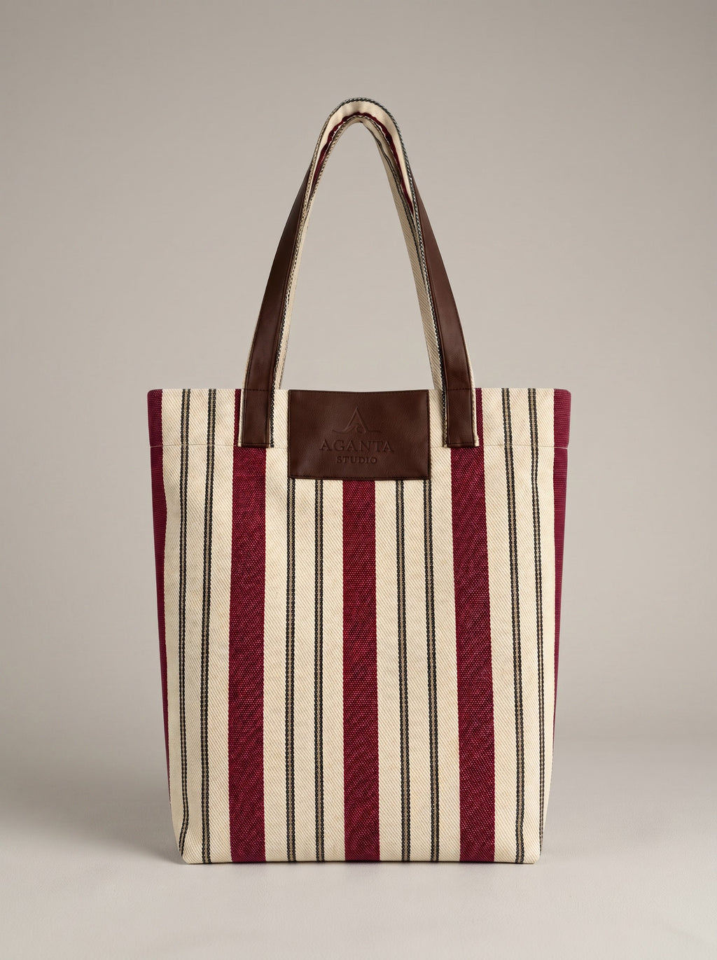LIDO Çizgili Canvas Tote Çanta – Bordo Bej