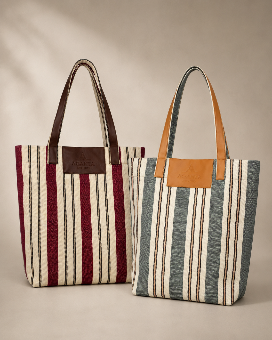 LIDO Çizgili Canvas Tote Çanta – Gri Mavi